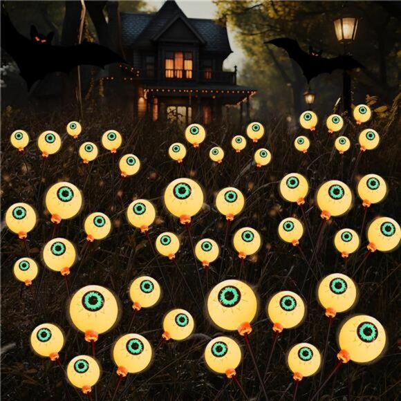 Halloween Decorations Outdoor Solar Scary Eyeball Lights, 2 Pcs 12LEDs - Picture 1 of 8